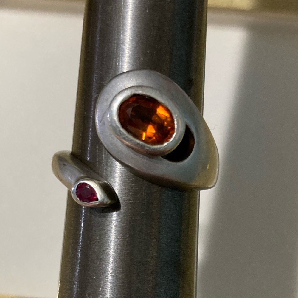 Oval Garnet Ruby Bezel Set Bypass sterling ring custom made size 7.5